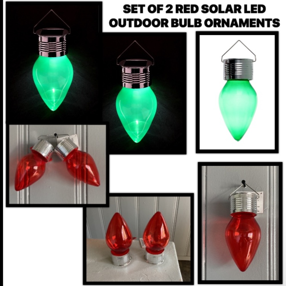NWT SET of 2 - RED - Solar LED Hanging C9 Bulb Outdoor Decoration Lights